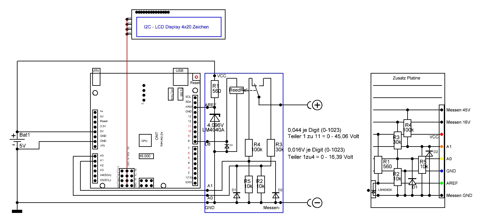 Arduino UNO Messgerät 16 + 45 Volt mit Relais